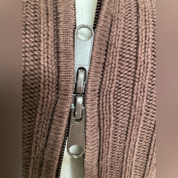 Vertical Design brown double zip knit jacket sweater rib knit construction ☆♡☆♥︎ - Picture 4 of 9